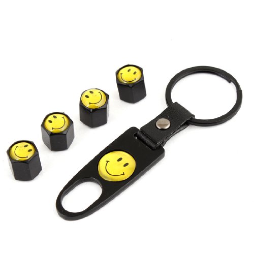 Smile Face Print Car Tire Decor Valve Cap Cover Yellow Black 4 Pcs Valve Stems & Caps uxcell a14010700ux0018