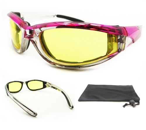 Chrome and Pink Motorcycle Night Glasses Foam Padded for Women. Goggles Bikershades Angel chrome yellow