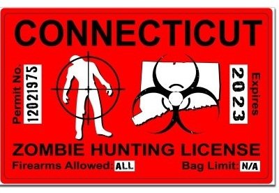 Connecticut CT Zombie Hunting License Permit Red - Biohazard Response Team Automotive Car Window Locker Bumper Sticker Decals Sticker Stand SS-SET-C-1576