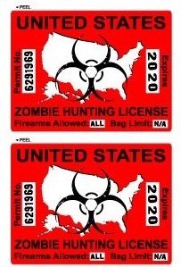 Zombie Hunting License Permit Red - Set of 2 - Biohazard Response Team - Window Bumper Stickers Decals Sticker Stand SS-SET-C-1267