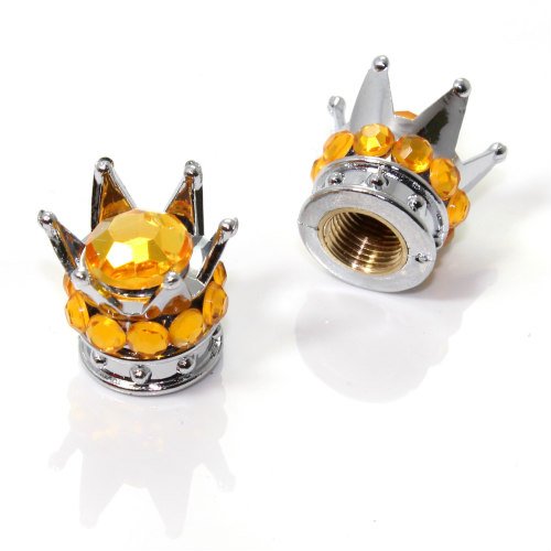 2 Motorcycle Chrome Silver Crown Orange Bling Diamond Tire/Wheel Stem Valve Caps Valve Stems & Caps smallAutoParts 1388-2
