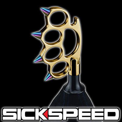 24K Gold/Neo-Chrome Spiked Knuckle Buster Shift Knob For Manual Gear 12X1.75 Knobs Sickspeed KNUCKLE 24K SPIKE NEO 12X1.75
