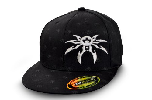Spyder Logo FlexFit Flatbill Hat - All-Over Spyder Print - Black - Large/X-Large Racing Apparel Poison Spyder 50-46-293-L