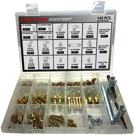 Deluxe Grease Fitting Kit - 145 Piece SAE Assortment with (3) Tools Fittings SAE Products GFK-STDD