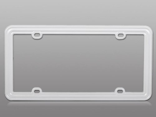 Plain PEARL WHITE STRIPES Plastic License Plate Frame /W WHITE CAP Frames DanteGTS 1076-2PWH-1-WHT