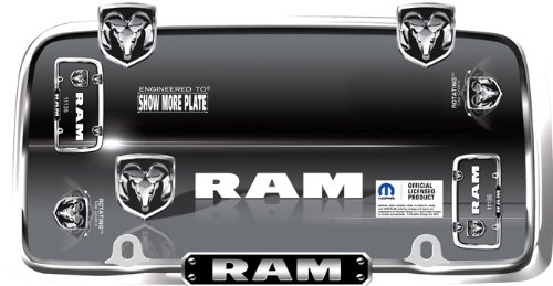 Dodge Ram Logo Car Truck SUV Chrome Chrome Metal License Plate Frame with Rotating Cap Covers Frames LA Auto Gear 11135