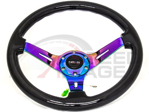 NRG Steering Wheel 350MM Deep Dish Black Wood Grain with 3 Spoke Neo Chrome Center ST-055BK-MC Steering System NRG Innovations ST-055BK-MC