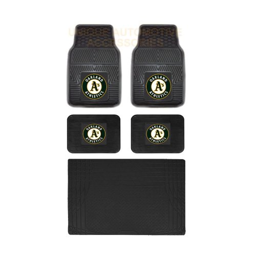 5pc MLB Oakland Athletics Black Front Rear S-Cargo Rubber Mats Set New Universal Universal Fit U.A.A. INC. MLB-OA-5S