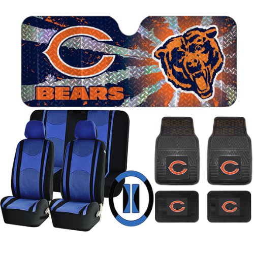 14 pc NFL Chicago Bears Mats Sun Shade Blue Black Seat Covers Set New Universal Universal Fit U.A.A. INC. NFL-CB-104BL