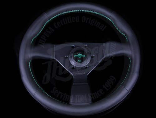 Personal Grinta Black Leather w/ Green Stitch 330mm Steering Wheel - JHP Exclusive Steering System Personal 6497.33.2089