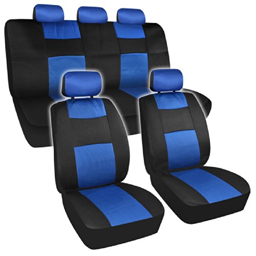 BDK USA Non Fading 2 Tone Car Seat Cover 11 Pc Set Universal Cover Mesh Low Back (Blue Black) Accessories BDKUSA SC-1504