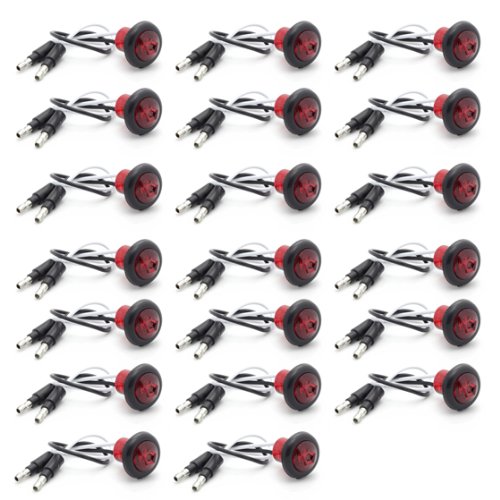 Partsam 20X 3/4 inch Mount Red Clearance LED Bullet light Lamp Truck Trailer Round Side Marker Side Marker Assemblies Partsam 107534