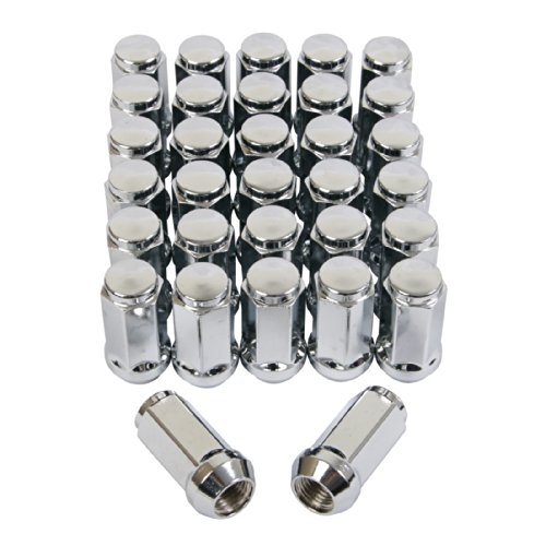 32pc Silver / Chrome Lug Nuts | 14x1.5 Thead Pitch | for Cone Seat Aftermarket Wheels Lug Nuts Precision European Motorwerks 14x1.5-CS-Long-Bulge-SR-32pc