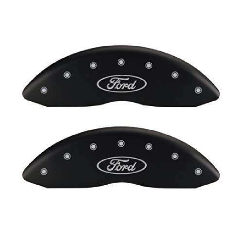 MGP Caliper Covers 10056SFRDMB Ford Oval Logo Type Caliper Cover with Matte Black Powder Coat Finish and Silver Characters, (Set of 4) Calipers MGP Caliper Covers 10056SFRDMB