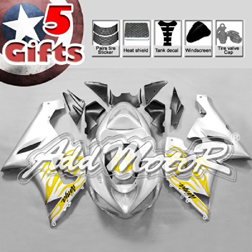 Addmotor Injection Molded Fairing Fit For KAWASAKI NINJA ZX6R ZX636 ZX-6R 2005 2006 yellow silver frame Fairing Kits Addmotor K6545