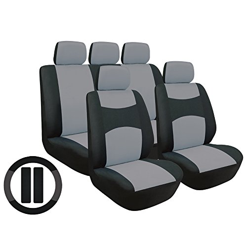 Leader Accessories New Grey&Black Car Seat Cover 12pc/set Headrest Shoulder Pad Wheel Cover Accessories Leader Accessories 10203004