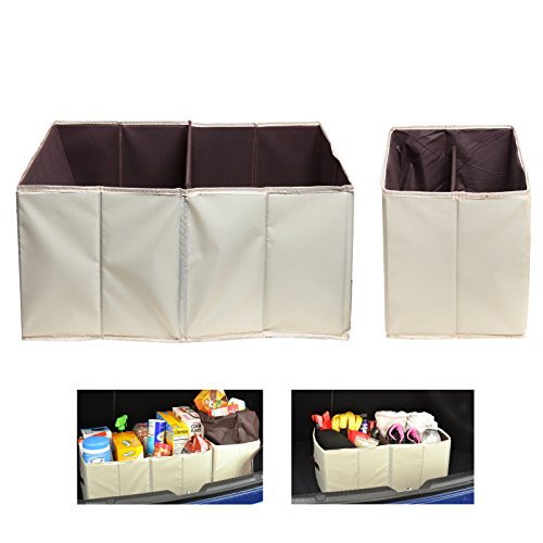 (Set of 2) Lightweight Foldable Beige Fabric Multi Compartment Car / Truck Storage Baskets / Trunk Organizers - MyGift® Trunk Organizers MyGift TB-AUTO0004YEL