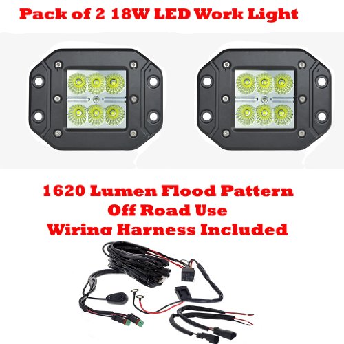 2pcs 18W Cree LED Flush mount Off Road Flood Beam Work Light - 1620 Lumen - Wiring Harness Included LED & Neon Lights Roadmaster Transmission 1218FC