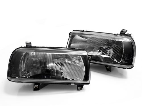 1993-1999 VW JETTA VENTO MK3 BLACK E-CODE GLASS HEADLIGHTS Headlight Bulbs Depo mk4SMKd