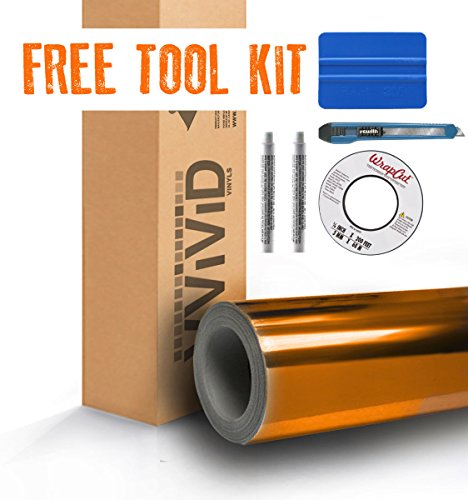 Gold Chrome Mirror Finish 5ft x 60ft 300sq ft Cast VViViD8 Vinyl Decal New Bubble-Free Car Wrap Interior with Free Tool Set Kit Included Decals VViViD V8-TOOLKIT-GCR-60