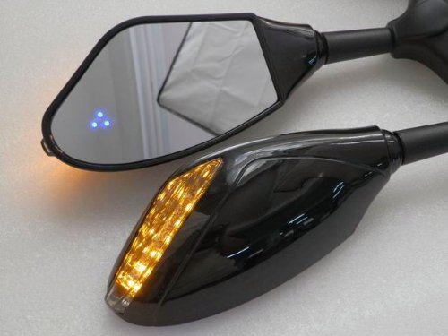 NSSTAR Built-in With Blue LED Integrated Turn Signal Rear View Mirror For Kawasaki Ninja ZX6R ZX10R ZX12R 250R Honda CBR 600 1000 RR F4i 600RR Yamaha YZF R1 R6 R6S Fazer FZR 600 Suzuki GSXR 600 750 1000 1300 Bandit Mirrors NSSTAR AFS2466