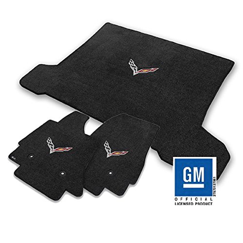 2014 & 2015 Corvette C7 Coupe Front Floor & Rear Trunk 3pc Jet Black Mat Set w/ Crossed Racing Flags Logo Custom Fit Lloyd Mats 600121 1-DAY