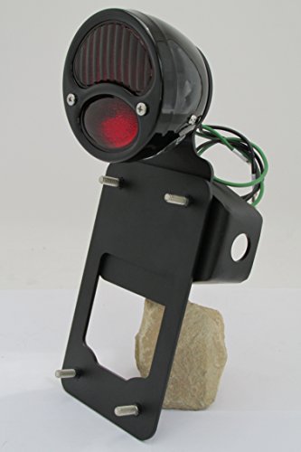 Rotating License Plate Bracket - Axle Mount WITH a BLACK Model A Tail Light - Motorcycle Fasteners Billet Proof Designs AM_ROT_TM_MODELA_BLK