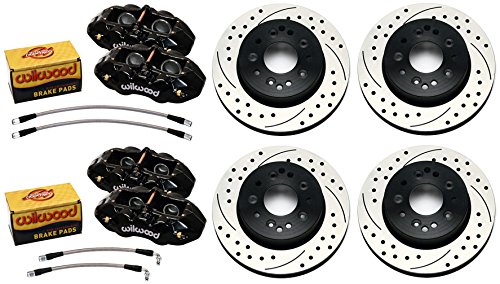 WILWOOD DISC BRAKE SET, BLACK D8-4 CALIPERS, DRILLED ROTORS, 65 - 82 CORVETTE, C-2, C-3, STOCK REPLACEMENT ROTORS, CHEVROLET CORVETTE, WILWOOD, SOUTHWEST SPEED Brake Kits Southwest Speed 140-11727-D/10789/10790-BK