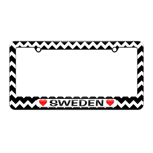 Sweden Love with Hearts - License Plate Tag Frame - Black Chevrons Design Frames Graphics and More LP0899.White0015