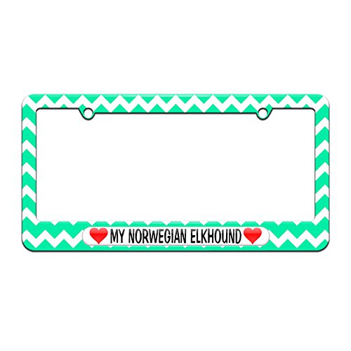 My Norwegian Elkhound Love with Hearts - License Plate Tag Frame - Teal Chevrons Design Frames Graphics and More LP0728.White0013