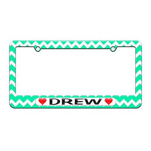 Drew Love with Hearts - License Plate Tag Frame - Teal Chevrons Design Frames Graphics and More LP0768.White0013