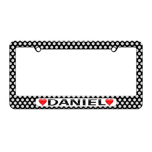 Daniel Love with Hearts - License Plate Tag Frame - Polka Dots Design Frames Graphics and More LP0699.White0017
