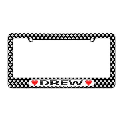 Drew Love with Hearts - License Plate Tag Frame - Polka Dots Design Frames Graphics and More LP0768.White0017