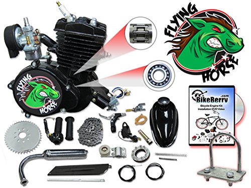 66/80cc Flying Horse Black Angle Fire Bicycle Engine Kits - 2 Stroke Rebuild Kits Flying Horse FH-BEK80-BLK