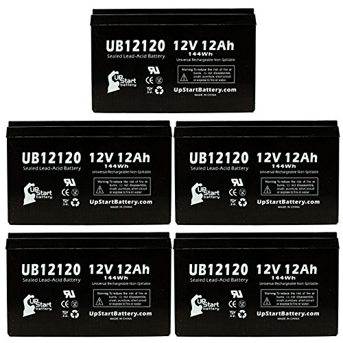 5x Pack - Kung Long WP12-12 Battery - Replacement UB12120 Universal Sealed Lead Acid Battery (12V, 12Ah, 12000mAh, F1 Terminal, AGM, SLA) - Includes 10 F1 to F2 Terminal Adapters Batteries UpStart Battery UB12120-5BATT-DL315