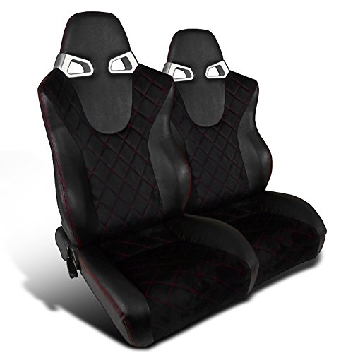 Pair Suede Pvc Leather Jdm Red Stitch Pattern Black Racing Seats Racing Seats Spec-D Tuning RS-C400SURS-2