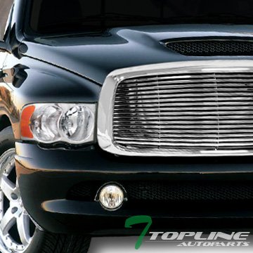 CHROME HEADLIGHTS AMBER+HORIZONTAL FRONT HOOD BUMPER GRILL GRILLE 2002-2005 RAM Headlight Assemblies Topline_autopart hldy-ram02-cha+fggg-grz-ram02-h-ch-001