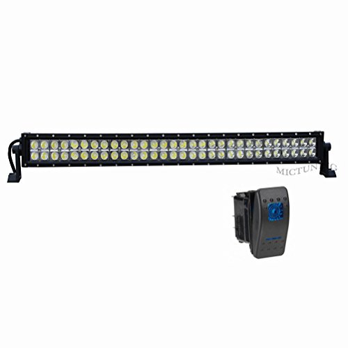 MICTUNING 32 180W- 3B239C -Curved LED Light Bar Spot Flood Combo Beam High Intensity CREE LED Fog Light Driving Headlight with FREE Wiring Harness & Dual LED Lights Rocker Switch - Off Road 4x4 Jeep Cherokee Wrangler Polaris RZR Razor ATV UTV UTE SUV Car Boat Marine Truck Bulbs MicTuning 3B239C