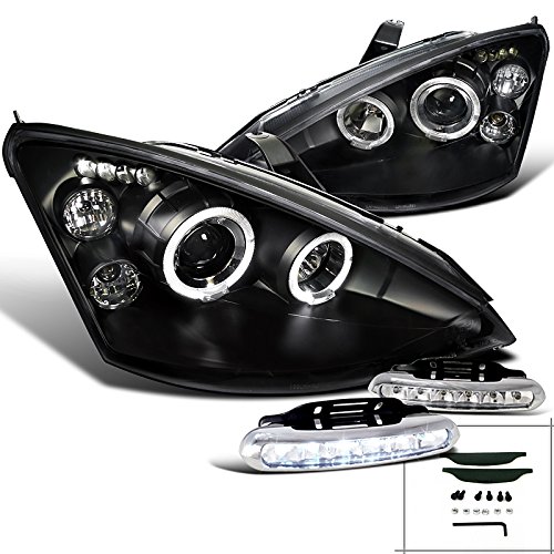 Ford Focus Halo Rim Black Projector Headlights, Led Running Daytime Lamps Headlight Assemblies Spec-D Tuning L12-2LHPFOC00JMTM