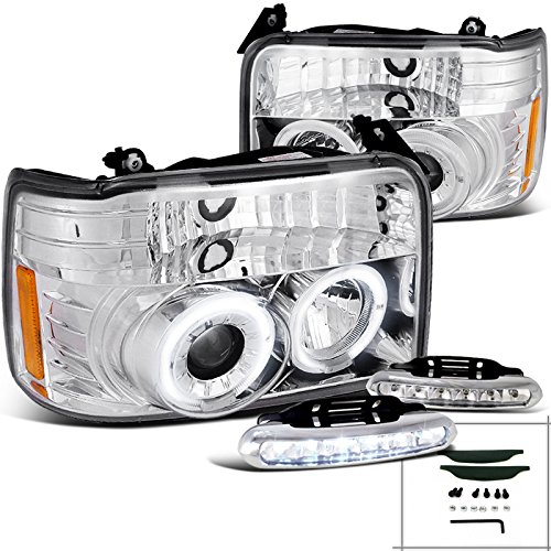 Ford Bronco F150 Halo Chrome Projector Headlights+Bumper LED Fog Headlight Bulbs Spec-D Tuning L12-2LHPF15092TM