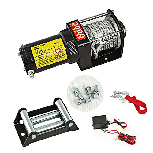 KJET K1411002 3000 lbs Electric ATV Winch with Remove Control Switch & Steel Line Fair Lead Towing Products & Winches KJET K1411002