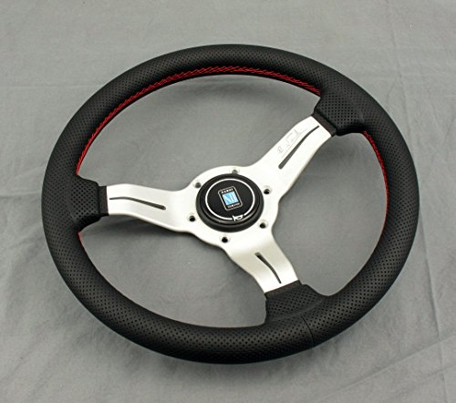 Nardi Steering Wheel - Deep Corn - 330mm (12.99 inches) - Black Perforated Leather with Red Stitching - White Anodized Spokes - Type A Horn Button - Part # 6069.33.1093_BlackHB Steering System NARDI 6069.33.1093_BlackHB