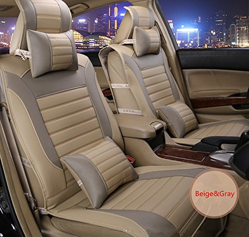 Amooca Universal Front Rear Car Seat Cushion Cover Cayenne Yellow 10pcs Full Set luxury Needlework PU leather Accessories Amooca MD-1157865