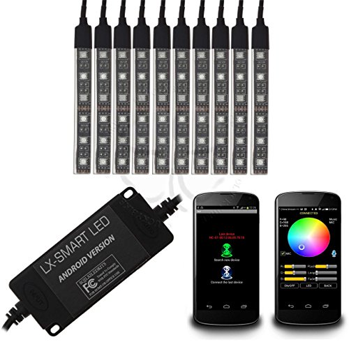 Android Controlled LED Kit Version #2 - Multi-Function - Set of 10 LED Black Strips - Multi Color SMD's - Music Func - Wired Switch Accessory Light Kits LuckyBike 25-700-AND-V2
