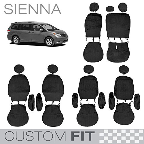 Front and Rear Exact Custom Fit Encore/Velour Seat Cover for TOYOTA SIENNA 2011-2012 Automobilia BDK CMSC-1405-BK_AMZCD