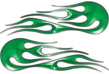 REFLECTIVE Hot Rod Classic Car Style Flame Graphics with Silver Outline in Green Decals Weston Ink WIFL006_GREEN_72R