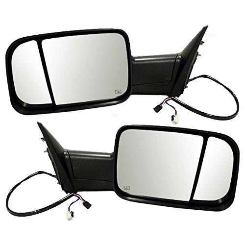 09-12 Dodge Ram Pickup 1500 2500 3500 4500 Left & Right Set Power Tow Mirror Textured Black Flip-Up w/Heat, Signal, Puddle Light Mirrors Aftermarket Mirrors RAM2332-6015L-R