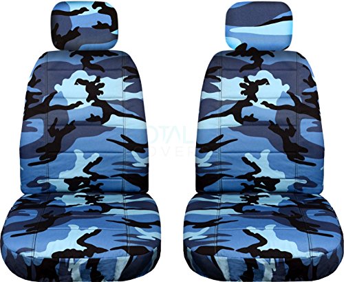 Camouflage Car Seat Covers w 2 Separate Headrest Covers: Blue Camo - Semi-custom Fit - Front (16 Prints Available) Accessories Designcovers TCCSCSCF62CO-SHRC