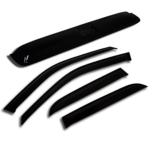TuningPros WSVT2-328 Sunroof Moonroof Type 2 and Out-Side Mount Window Visor Deflector Rain Guard Dark Smoke 5-pc Set Body TuningPros WSVT2-328
