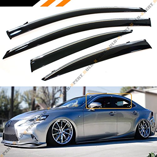 Cuztom Tuning JDM VIP SMOKE TINTED CHROME TRIM WINDOW VISOR RAIN GUARD W/CLIPS FOR 2014-2018 LEXUS IS250 IS350 IS200t IS300 (Improved Version) Body Cuztom Tuning WV-LEXIS14-CH